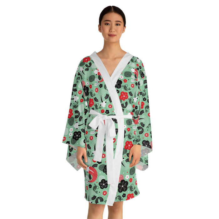 Graceful Japanese Art Inspired Bell Sleeve Kimono Robe