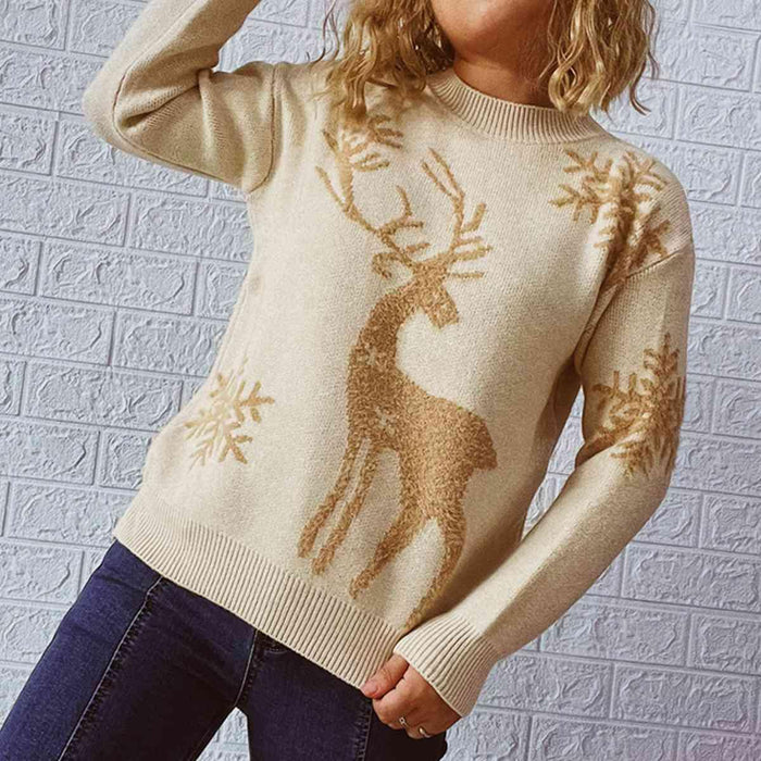 Festive Reindeer and Snowflake Knit Sweater