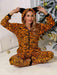 Chic Animal Print Lounge Jumpsuit with Convenient Pockets and Zip Closure