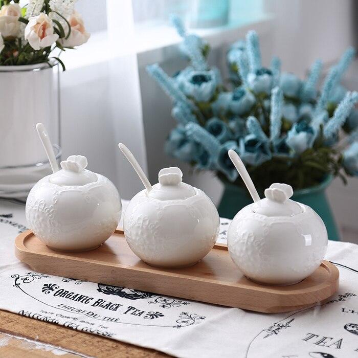 Butterfly Elegance Ceramic Spice Jar Set with Spoon and Lid - Kitchen Essential for Style and Freshness