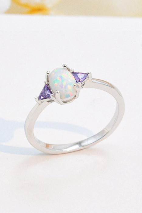 Radiant Opal and Zircon Silver Ring: Embrace the Essence of Elegance