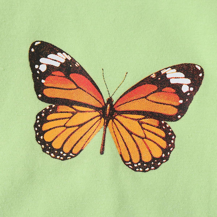 Butterfly Graphic Casual Tee with Round Neck and Long Sleeves for Children