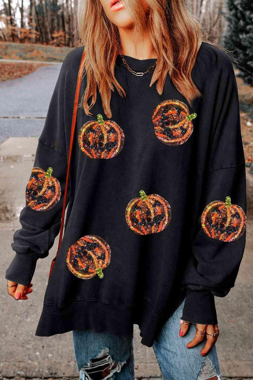 Sparkling Fall Pumpkin Sequin Oversized Sweater