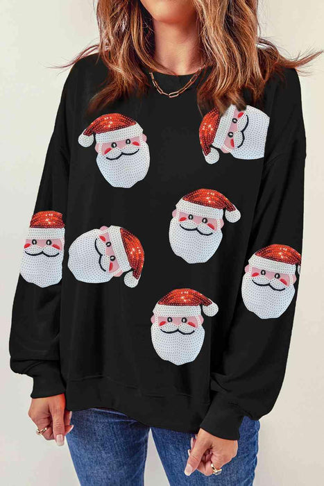 Festive Glitter Santa Crew Neck Jumper with Sparkling Embellishments