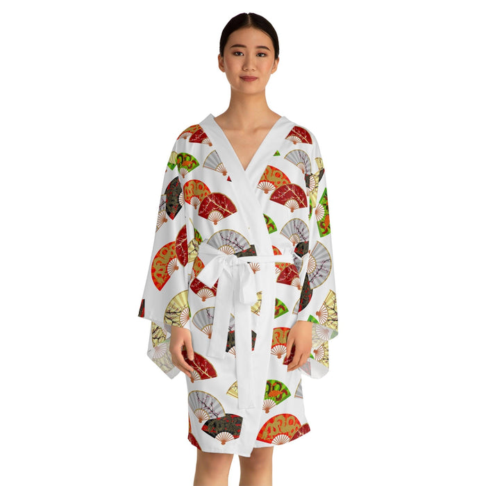 Elegant Japanese-Inspired Kimono Robe with Bell Sleeves