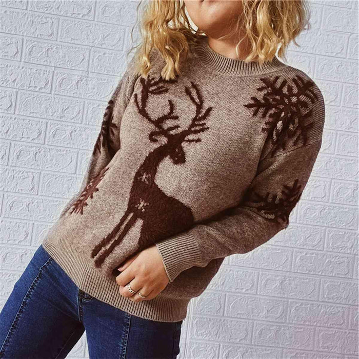 Festive Reindeer and Snowflake Knit Sweater