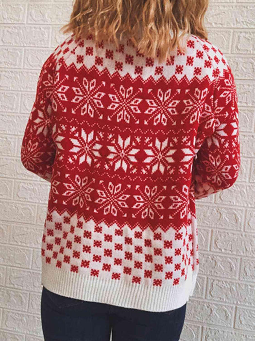 Snowflake Patterned Warm Long Sleeve Sweater