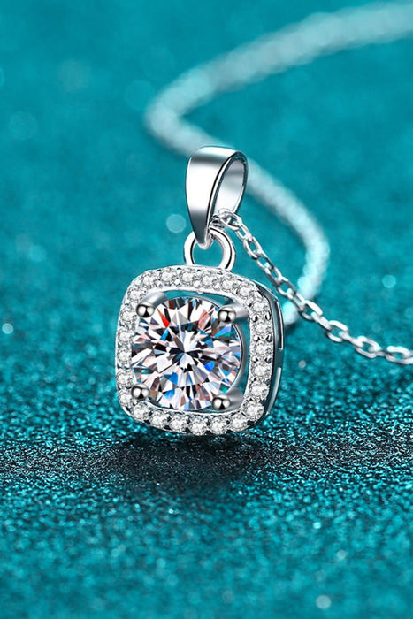 Radiant Square Lab-Diamond Pendant Necklace with Zircon Accents in Sterling Silver