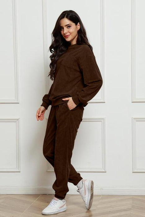 Cozy Lounge Ensemble Featuring Crew Neck Sweater and Jogger Trousers