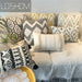 Yellow Grey Cotton Embroidered Tassel Wave Cushion Cover