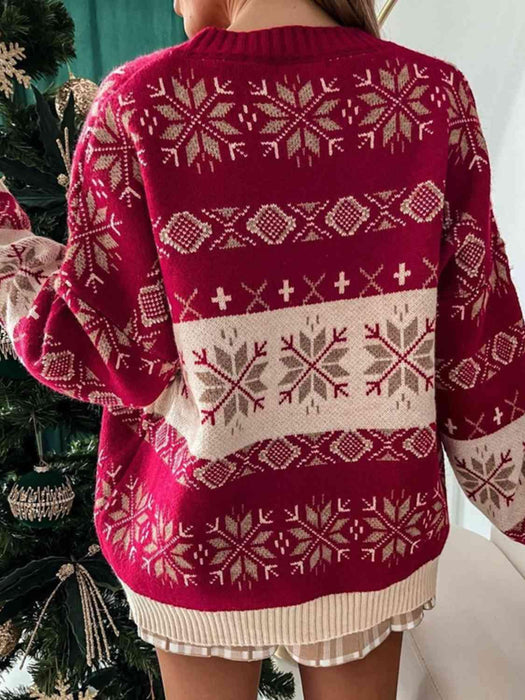 Cozy Snowflake Pattern Sweater with Relaxed Fit