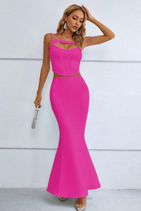 Cutout Chic Cami and Fishtail Skirt Set with Elegant Seam Detail