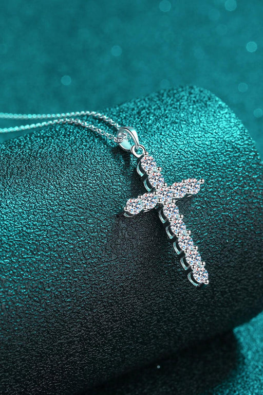 Exquisite Sterling Silver Cross Necklace with Lab Grown Diamond & Rhodium Finish - A Classic Emblem of Refinement