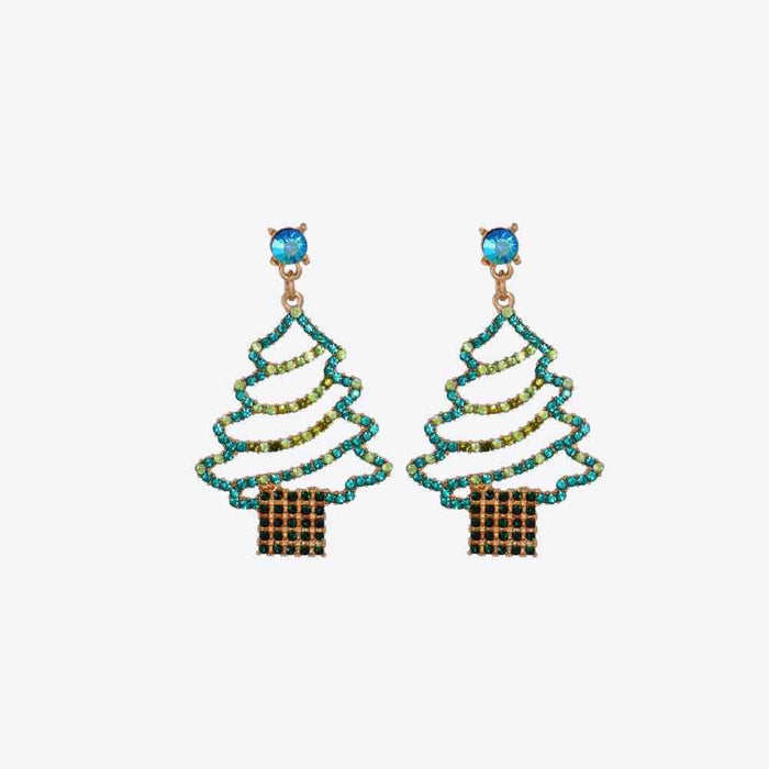 Festive Rhinestone Holiday Tree Earrings