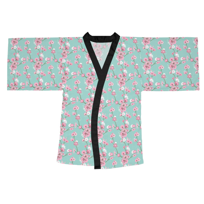 Cherry Blossom Elegance Kimono Robe with Flowing Sleeves and Stylish Belt