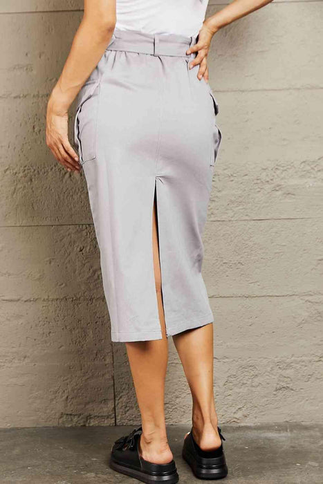 Edgy High-Waisted Buckled Cargo Skirt with Functional Flap Pockets