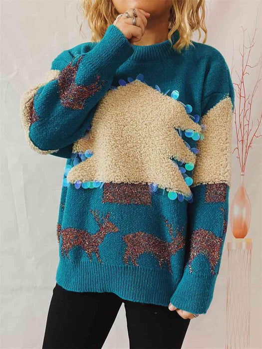 Holiday Festive Reindeer and Christmas Tree Sweater for Cheerful Season