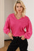 Warm and Stylish V-Neck Waffle Knit Long Sleeve Top