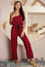 Elegant Spaghetti Strap Plaid Jumpsuit with Lace Detailing