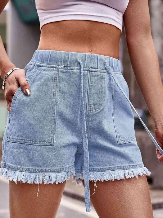 Chic Frayed Hem Drawstring Denim Shorts: Your Summer Essential