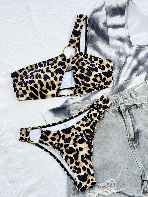 Fierce Leopard Print One-Shoulder Cutout Bikini Set