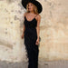 Romantic Ruffle Straps: Backless Maxi Dress with Elegant Side Slit