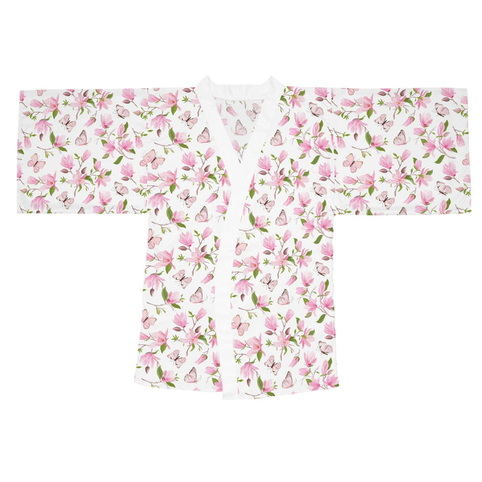 Japanese Magnolia Floral Luxury Long Sleeve Kimono Robe