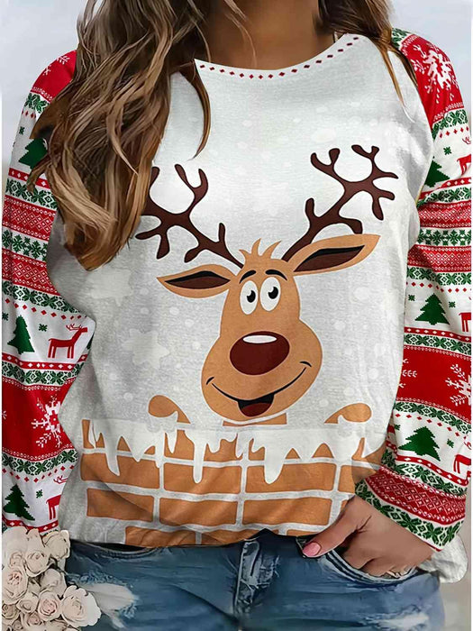 Whimsical Plus Size Sheer Blouse with Reindeer Print for the Holidays