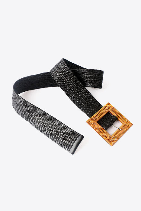 Elegant Elastic Braided Belt with Square Buckle