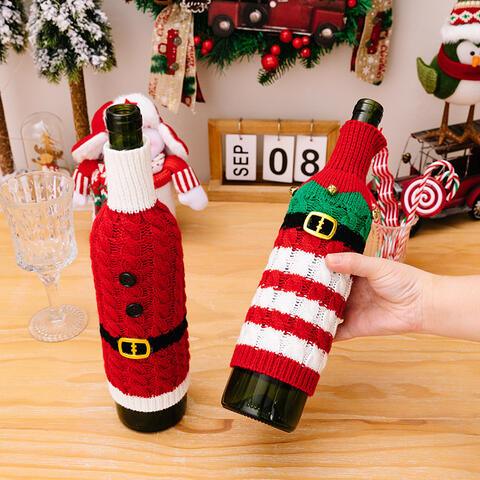 Elegant Cable-Knit Wine Bottle Covers in Premium Polyester