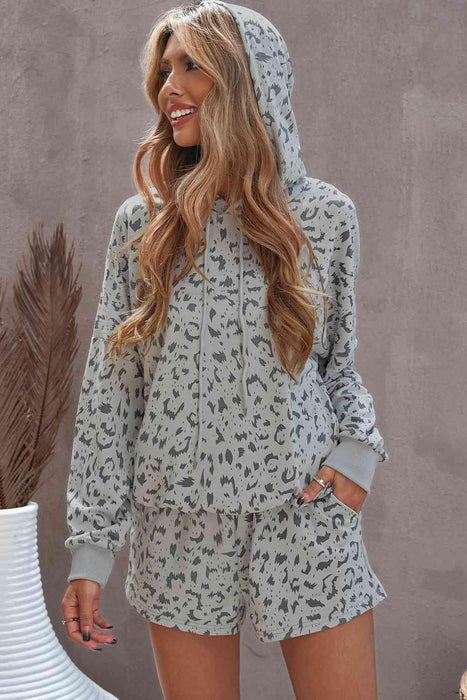 Wild Elegance Drawstring Hoodie and Comfy Shorts Lounge Set