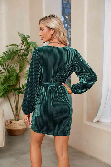 Ribbed Bodycon Mini Dress with Front Tie Detail