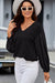 Warm and Stylish V-Neck Waffle Knit Long Sleeve Top