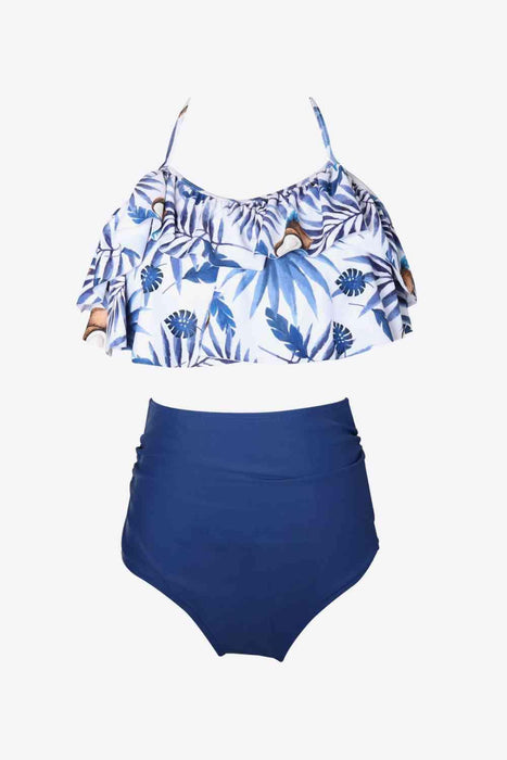 Sunny Shores Ruffled Halter Swimsuit Ensemble