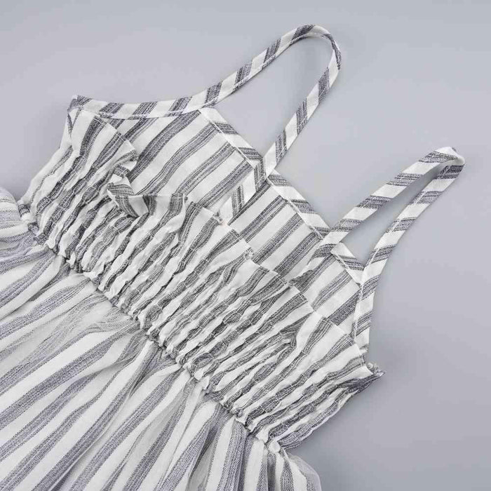 Striped Bow Detail Spaghetti Strap Dress for Girls