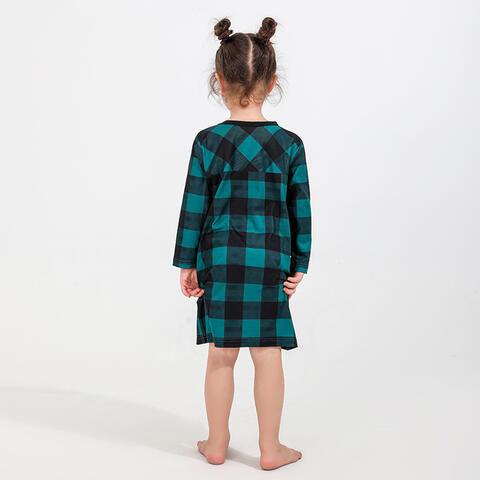 Plaid Round Neck Dress for Little Girls with Long Sleeves