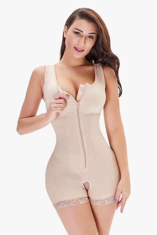 Seductive Zip-Front Lace-Embellished Body Sculpting Teddy