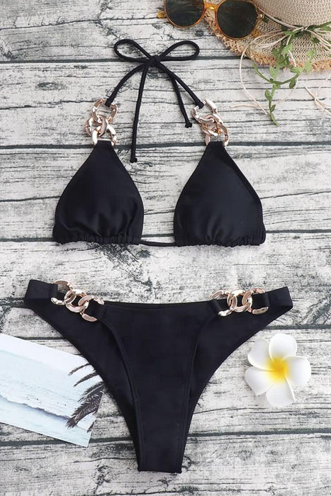 Chain Accent Halter Bikini Set