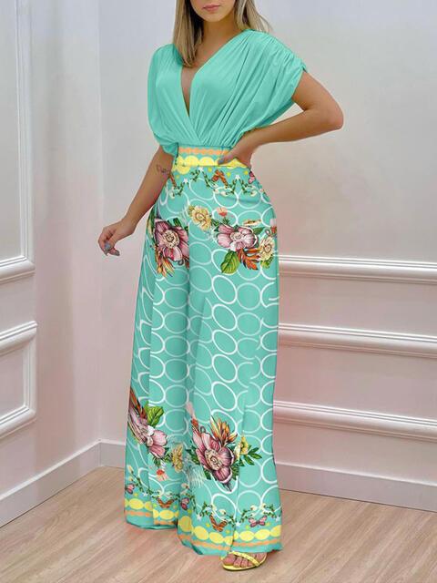 Chic Floral Print Blouse and Flowing Trousers Set