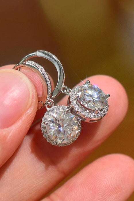 Luxurious Round-Cut Diamond Halo Drop Earrings - Exquisite Collection