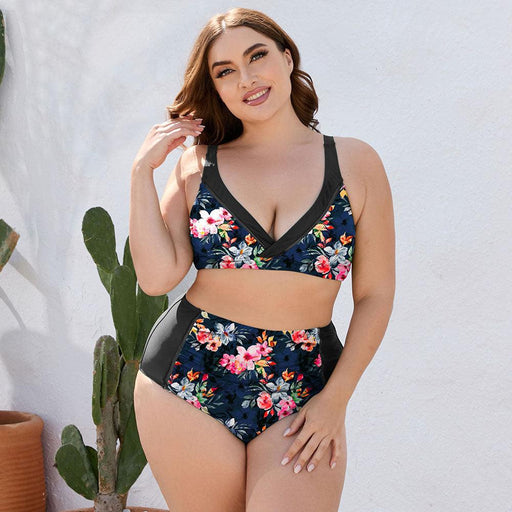 Curvy Chic Floral High-Waist Swimwear Set with Adjustable Padding