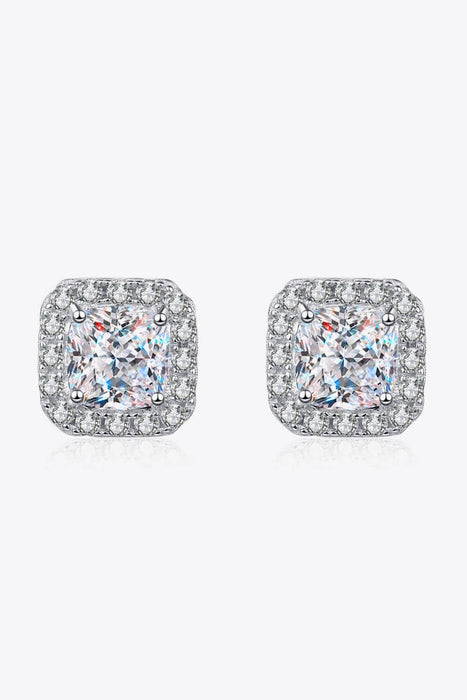 Elegant Square Silver Stud Earrings with Lab-Created Diamonds