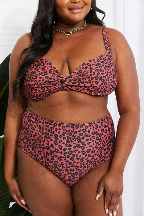 Sunny Twist Front High-Rise Leopard Bikini Set in Ochre - Marina West