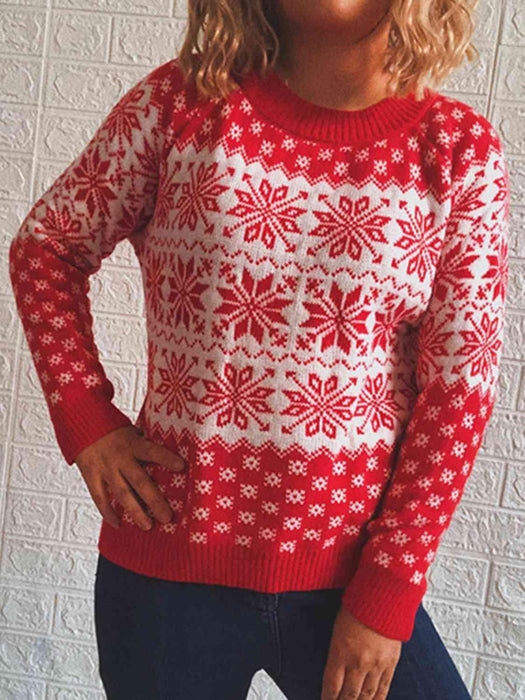 Snowflake Patterned Warm Long Sleeve Sweater