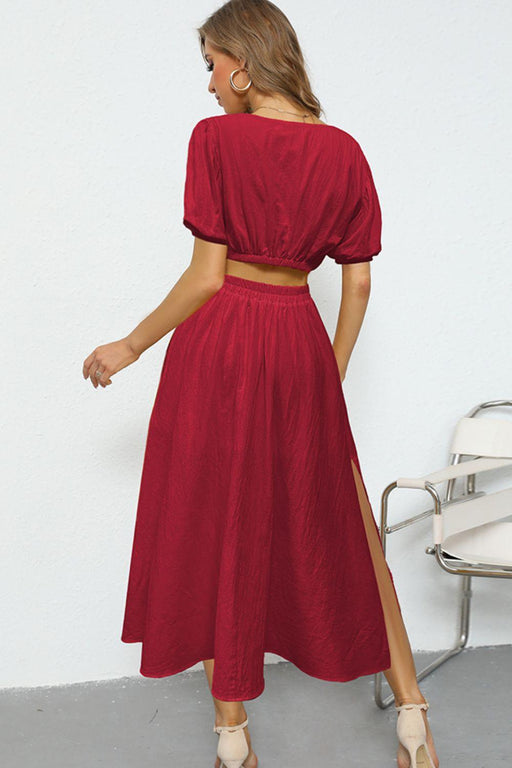 Effortlessly Elegant Puff Sleeve Crop Top and Maxi Skirt Set - Luxurious Casual Fashion Choice