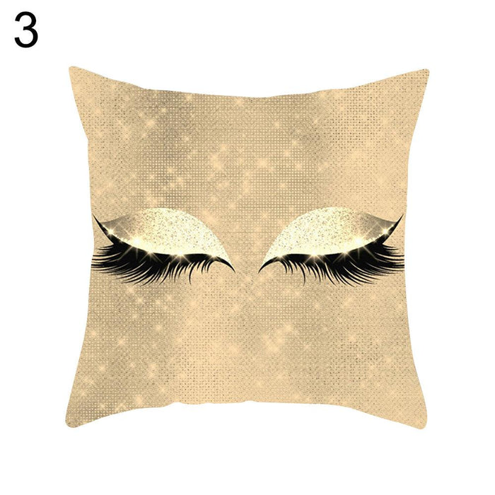 Eyelash Pattern Decorative Pillow Case with Convenient Zipper Closure