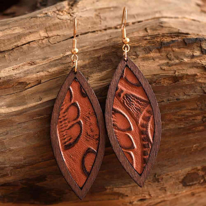 Rustic Western Wood and Leather Geometric Dangle Earrings