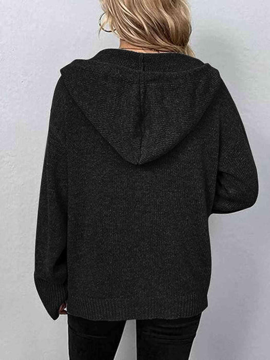 Stylish Button-Up Cozy Hooded Cardigan with Adjustable Drawstring