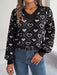 Charming Heart Print V-Neck Knit Sweater