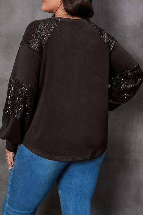 Sparkling Santa Sequin Plus Size Long Sleeve Shirt